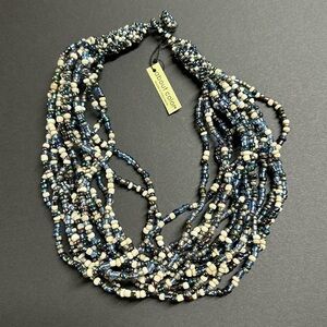 15-Strand Blue & Cream Beaded Necklace